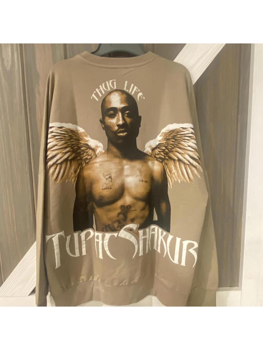 Gangs “Tupac Shakur” Brown Long Sleeve Graphic Tee - XXL